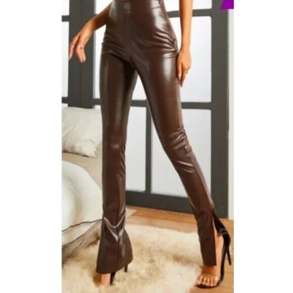NWT Sbetro by Suzanne Brown Faux Leather Pants Split Hem Betro S Small - Picture 1 of 14